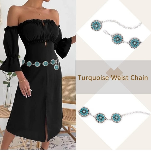 New Turqouise waist chain belt 35" or 47" - Picture 2 of 5
